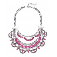 Neon Pink Crystal Spike Scalloped Bib Necklace